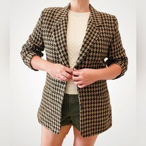 Vintage 80s Liz Claiborne Oversized Houndstooth Blazer, Black & Tan, Size 10